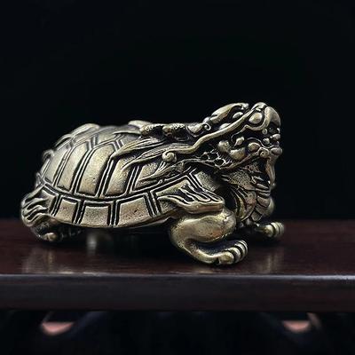 Brass Chinese Dragon Turtle Figurines Small Desk Ornaments Feng Shui Animal Home Office Decor Craft Sculpture