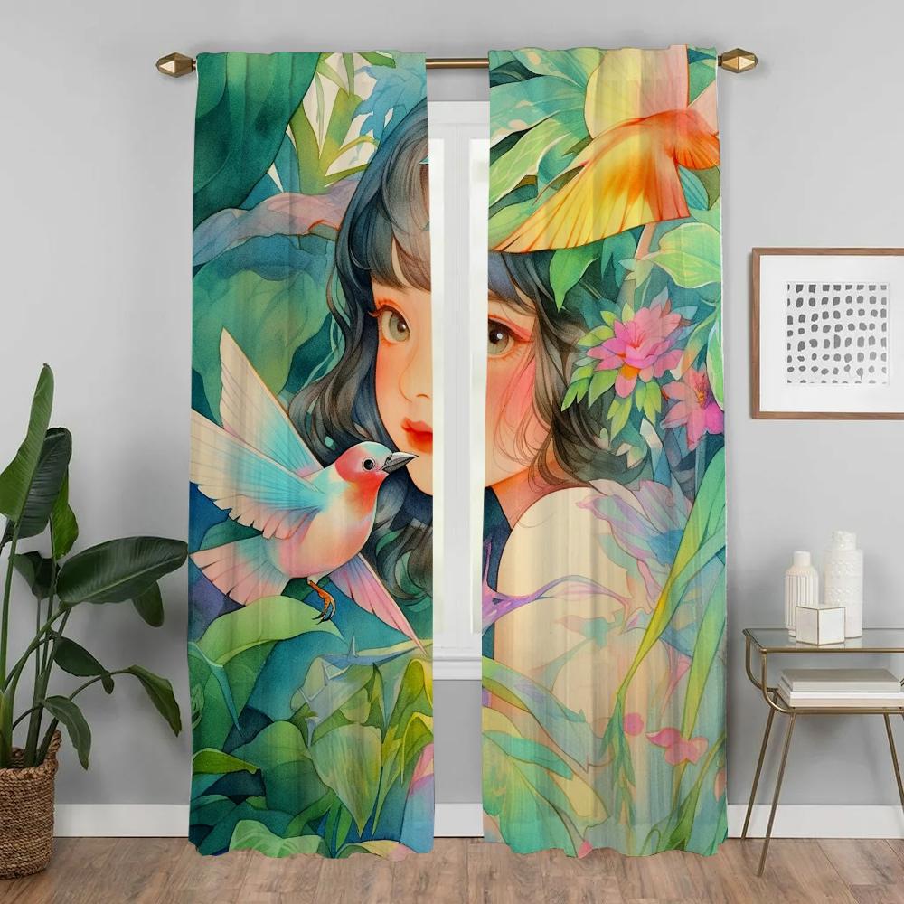 Tropical Plant Home Interior Curtains for Living Room Blackout Curtain Halloween Decoration Shades Tulle for Bedroom Partition