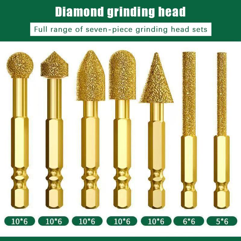 3/7Pcs Diamond Grinding Head Tile Rotary File Polishing Head For Iron, Stainless Steel, Ceramic, Tile, Fits Drill