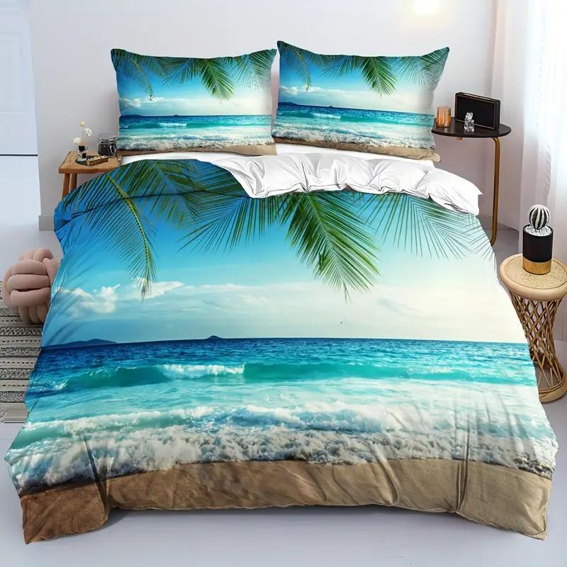 

Comforter Family Vacation Orange Red Sea Star Shell Conch Beach Ocean Waves Print Soft Comfortable Bedding Set For Bedroom Dorm Room Comforter (quilt)-EU Single(135*200cm)3pcs