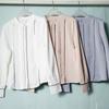 Single Tail Goods Chiffon Round Collar with Dark Button Kaihuai Long Sleeves Shirt Female Pure Color Professional Commute Elegant Bottoming Shirt