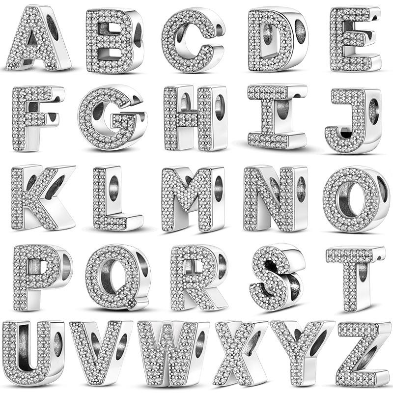 Original Copper 26 Alphabet Letters Sparkling Zircon Charms Pendant Beads For Women Fine Diy Birthday Jewelry Gifts