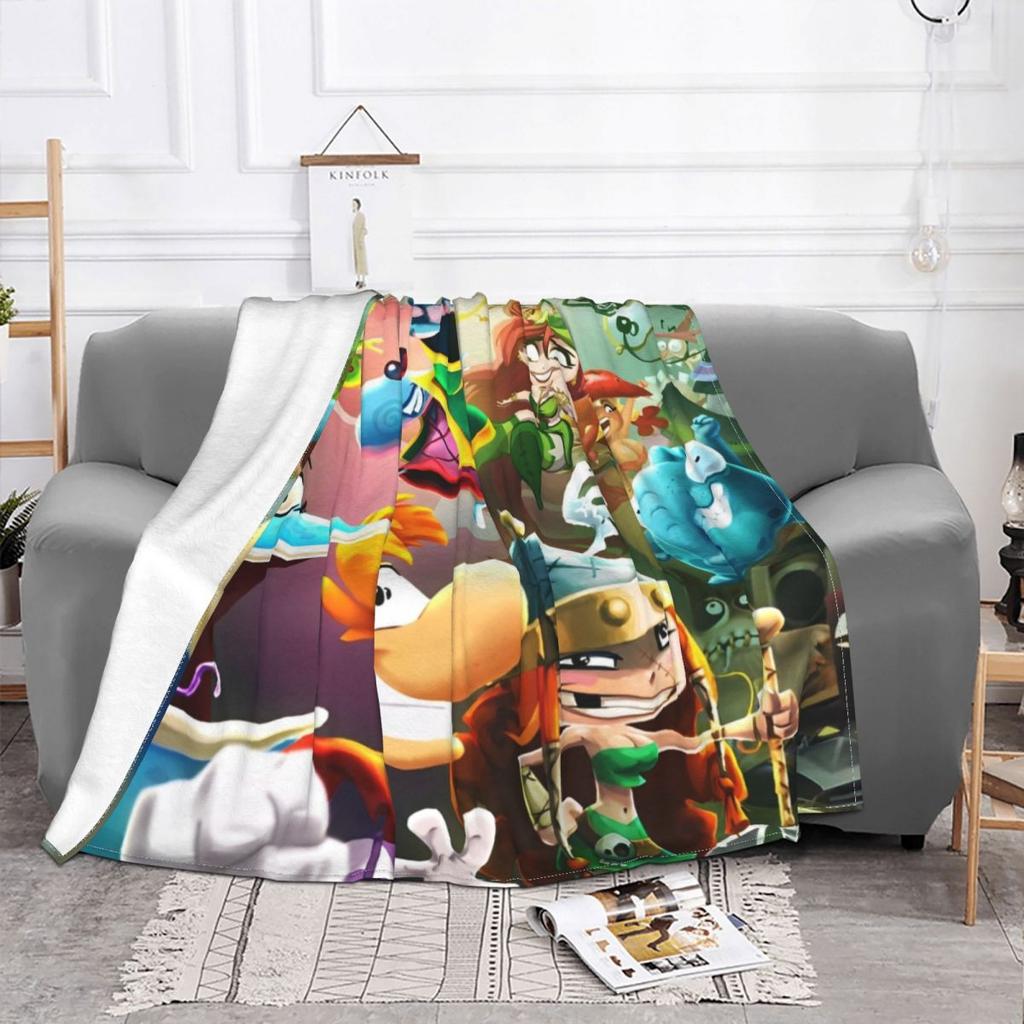 Rayman Abenteuer Spiel Cartoon Gestrickte Decke Lustige Kunst Flanell Überwurfdecke Reise Bedruckt Weich Warm Multifunktionale Teppichfliese