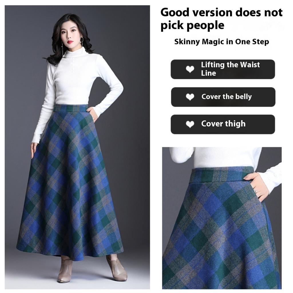 Tooxika – Neuer, übergroßer Woll-Halbrock für Damen mit hoch tailliertem, kontrastierendem, kariertem Saum