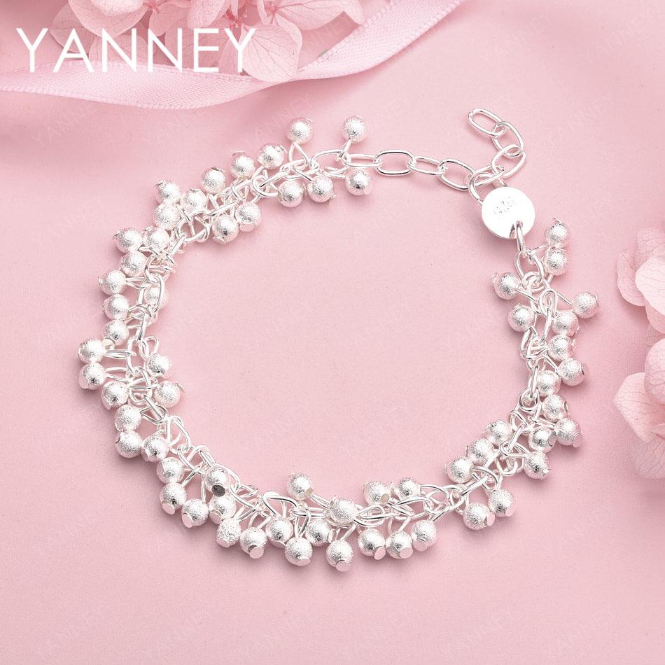 

925 Sterling Silver 8-inch Delicate Frosted Beaded Bracelet for Women, Fashionable Wedding Party Jewelry Accessories