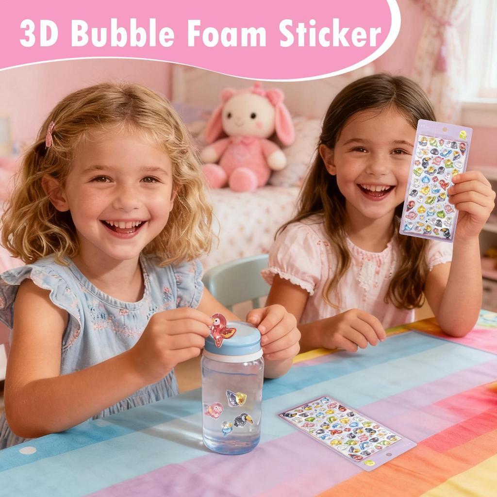 3D Stickers Crystal Cartoon Animal Decal Scrapbooking Stickers Cute Decor for Notebook, Phone Case & DIY Crafts Multipurpose