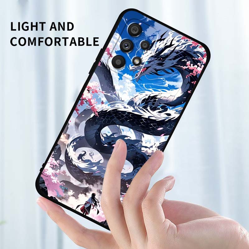 Anime Dragon Design For Samsung A73 A72 A71 A55 A54 A53 A52 A51 A13 A22 A16 A15 A12 A14 A26 A07 5G Black Phone Case
