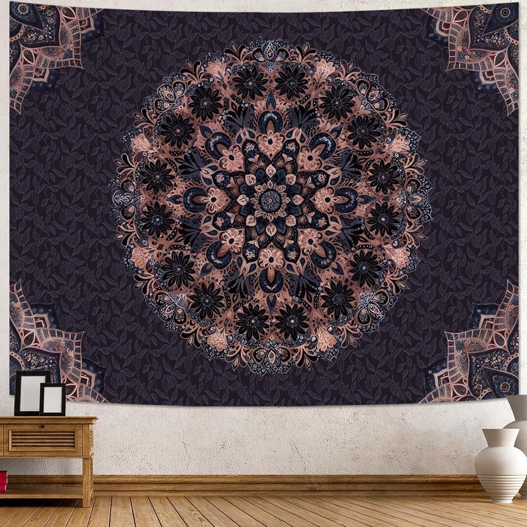 Boho Mandala Tapestry Wall Hanging Hippie Bohemian Floral Flower Medallion Tapestry Aesthetic Large Vintage Black Red Indian