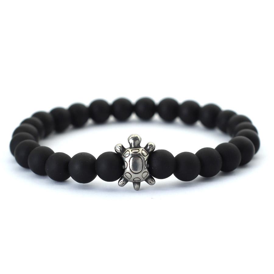 Simple Style Natural Stone Beaded Bracelet For Men Stainless Steel Turtle Braslet Surfer Nautical Ocean Cuckold Braclet Pulsera