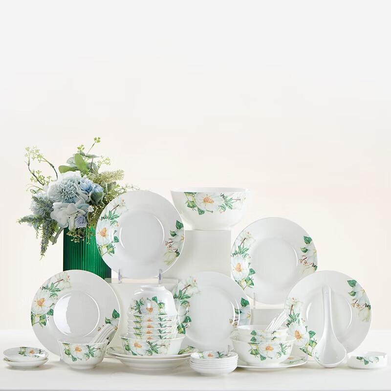 Chinese Style Kapok Bone China 37-Piece Dinnerware Set