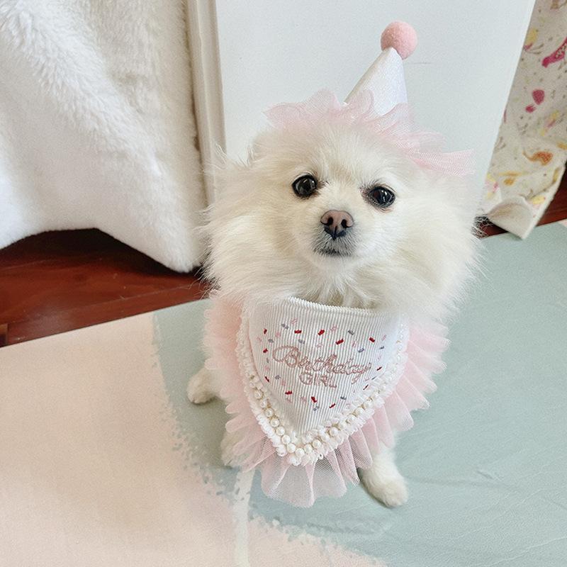 INS Pet Supplies Dog Birthday Saliva Towel Party Pet Triangle Scarf Cat Cat Dog Cute Lace Lace Lace Bib Pet Accessories