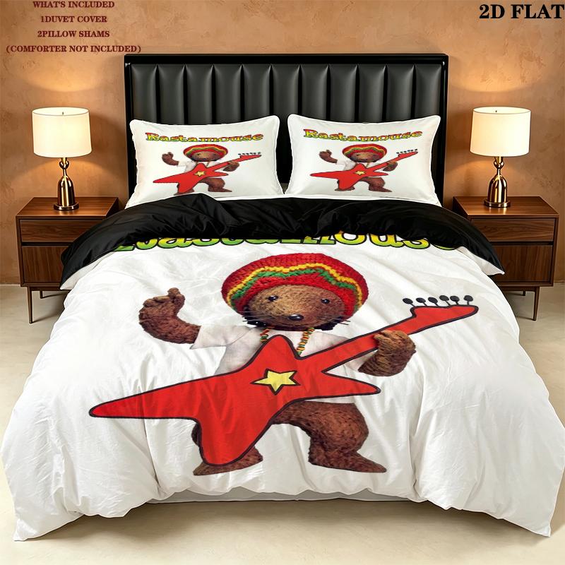 Rastamouse Da Easy Crew Pattern Bedding uilt Set uilt Cover Pillowcase Home Decoration Birthday Gift (1 * duvet cover + 2 * pillowcase without core)