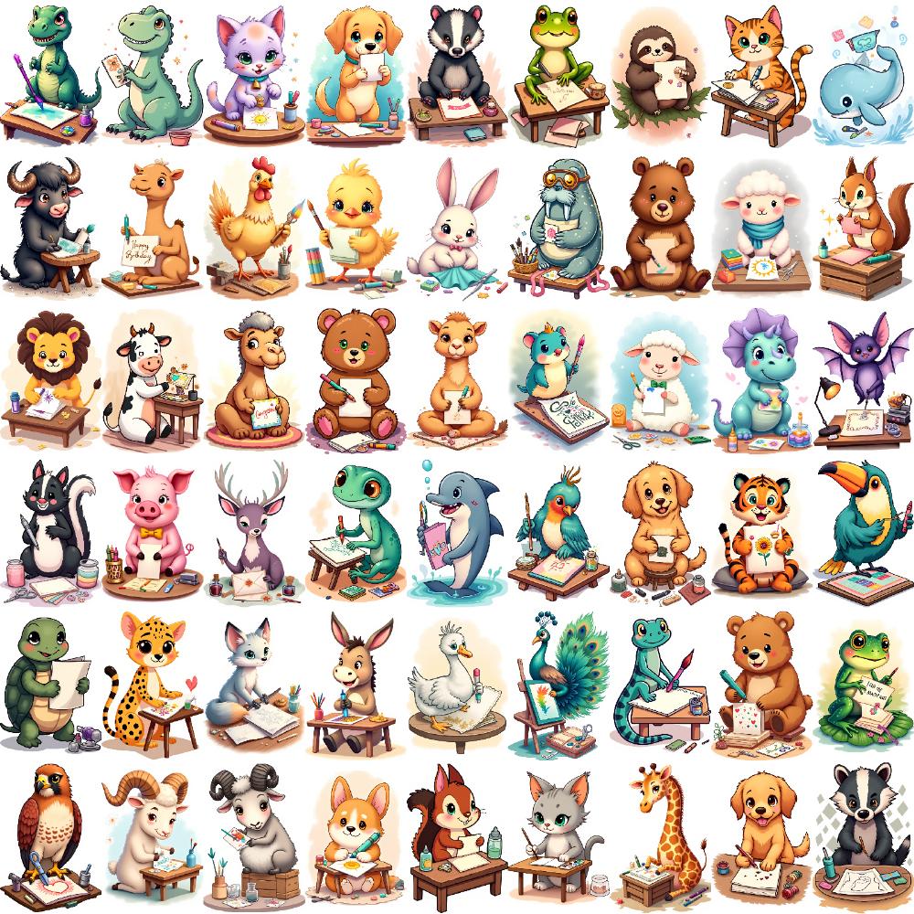 54pcs Cute Animals Temporary Tattoos Cartoon Animals Lion Dog Pig Fake Tattoo Sticker Waterproof Disposable Tattoo Stickers