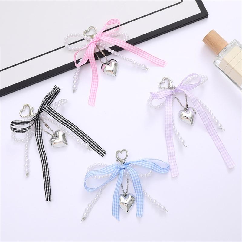 Unique Heart Shaped Bowknot Charm for Handbags Keychain Pearls Bag Pendant Decorative Accessories For Everyday Use