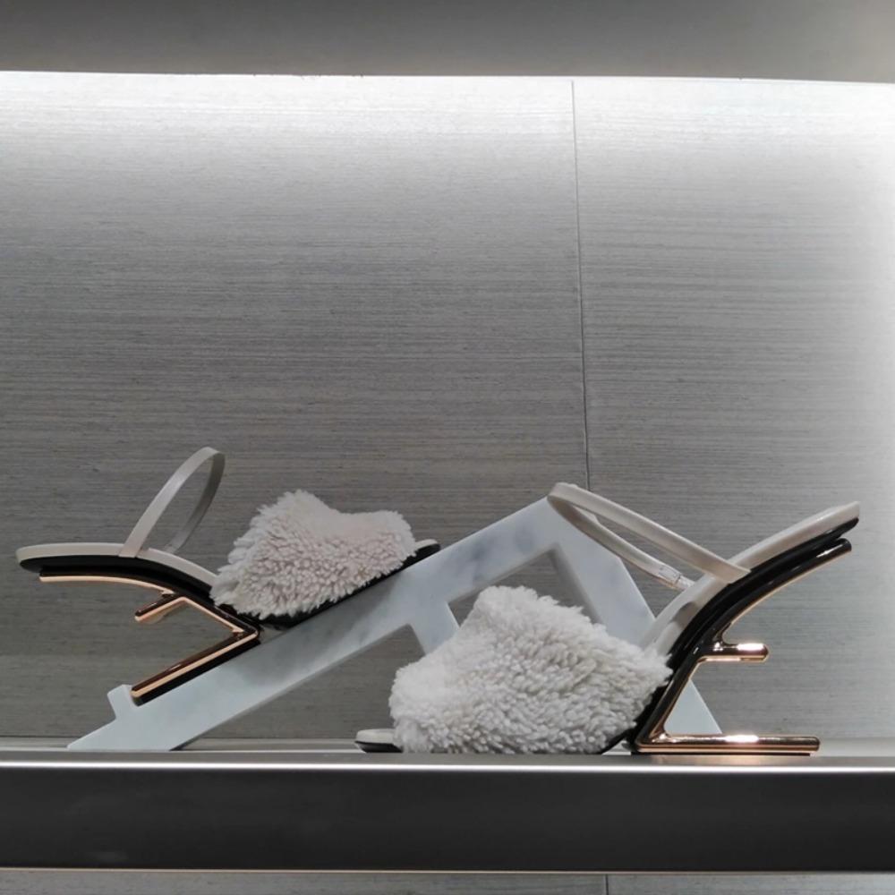 Damen Pelz Hausschuhe Sexy Peep Toe Gladiator Sandalen Kleid Pumps Sommer Damen Keilschuhe Extravagante Ferse Pantoletten High Heels