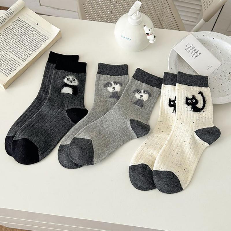 New Ideas for Autumn and Winter of 24 Yarn Socks for Children Cartoon Gray Style Plush Cute Long Tube Cotton Socks