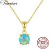 Trumium Genuine 925 Silver Round Opal Necklace for Women Elegant Pendant Birthday Valentine's Day Present Jewelry