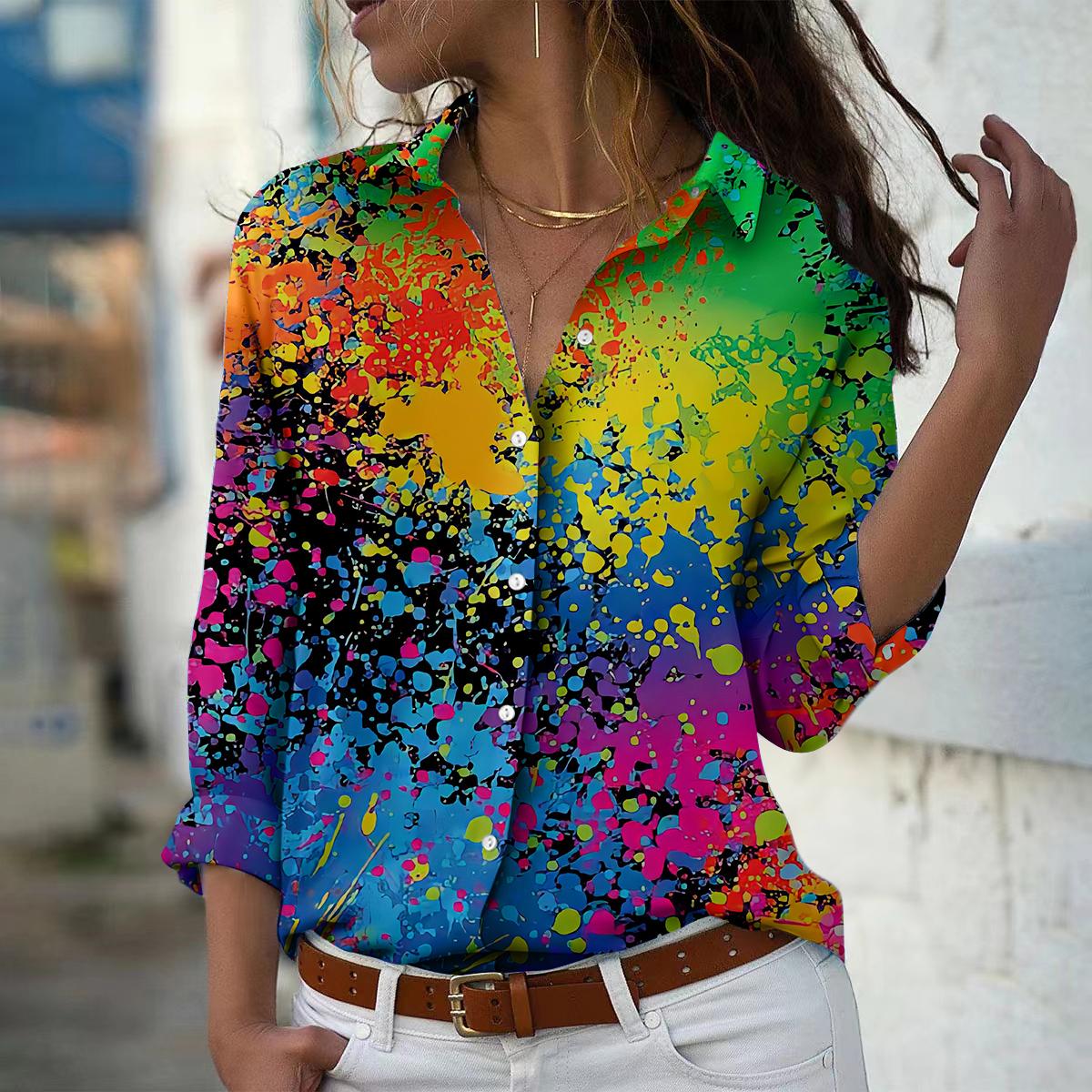 

Цветной принт Tie Dyel Женская блузка весна-осень сорочка Femme офисная женская рубашка на пуговицах с отложным воротником 2XL разноцветный