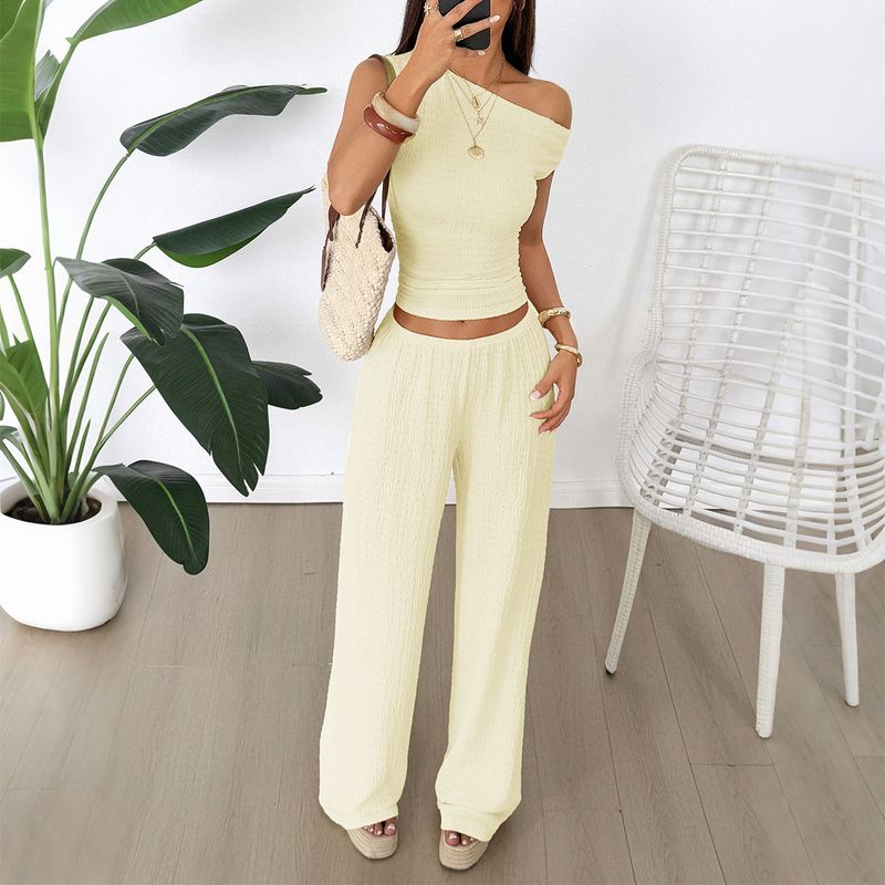 

and American Cross-Border Foreign Trade Women clothes Summer Amazon Independent Station Leisure Vacation Vest Wide Leg Trousers Two-piece Suit Yellow XL