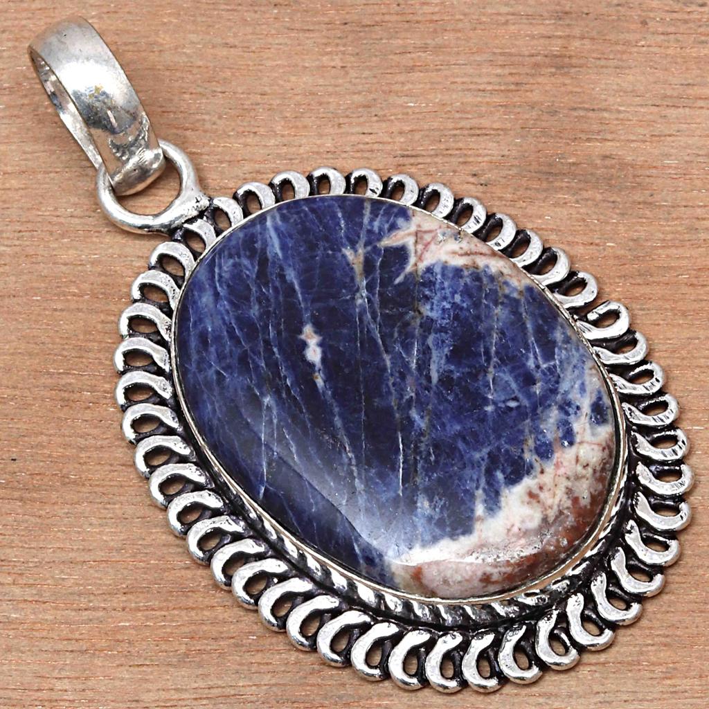 Pendant Sodalite Blue Color Gemstone Valentine'Day Gift Silver Jewelry 2.25"