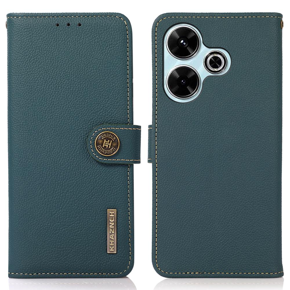 

For Xiaomi Redmi 13 5G/13 4G Case Genuine Cow Leather Wallet Phone Cover Green