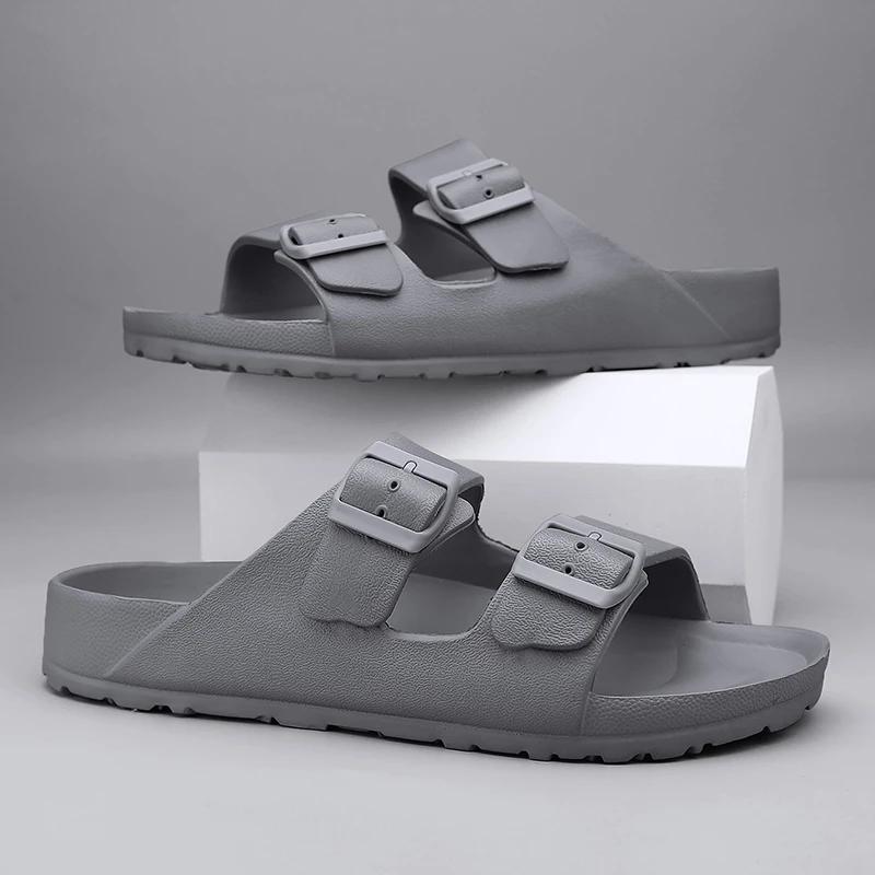 Trendy pánské nazouvací plážové pantofle s ležérní přezkou, pohodlný kryt na plochém podpatku pro páry