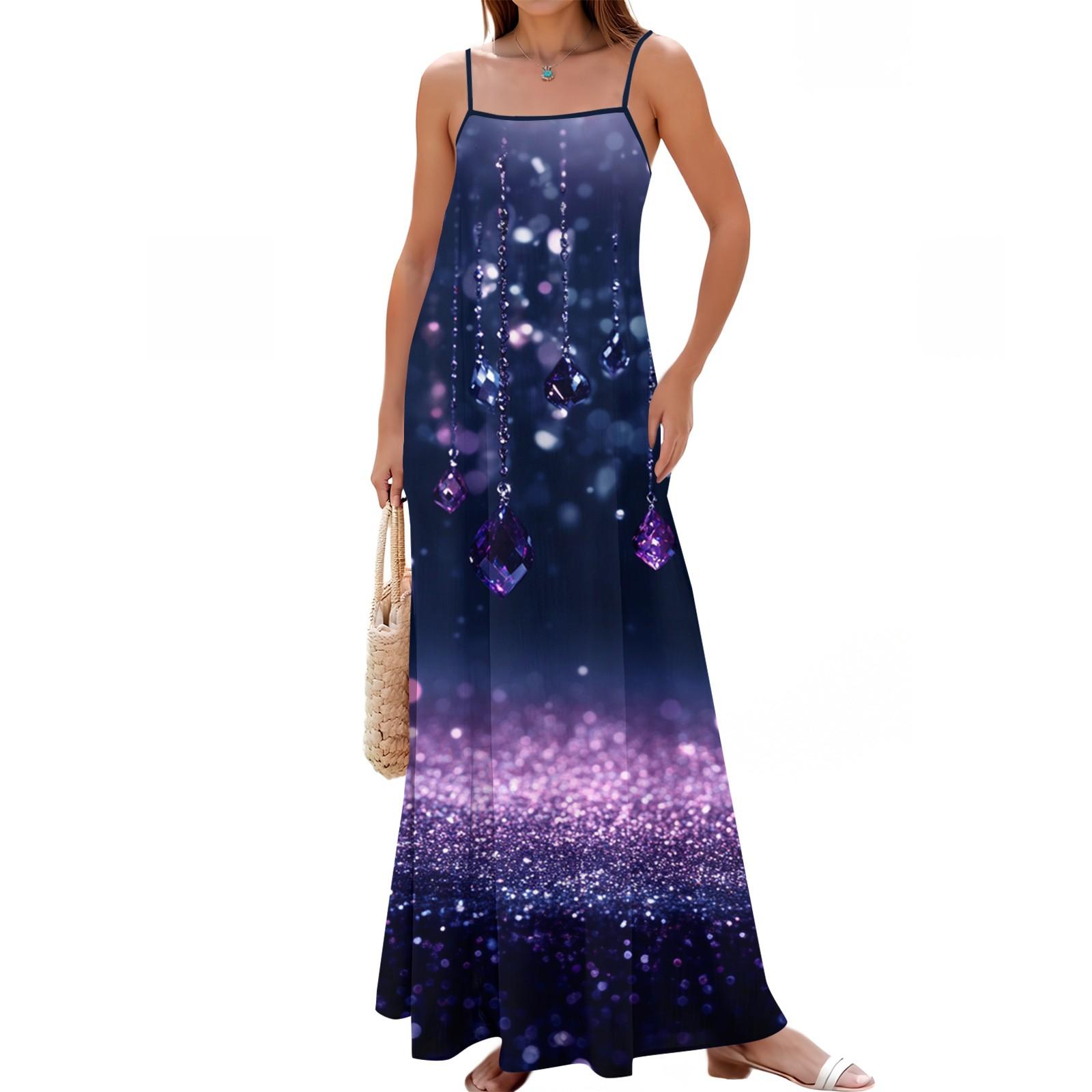 

Женское весенне-летнее повседневное модное длинное платье с регулируемыми подтяжками и принтом XL фиолетовый
