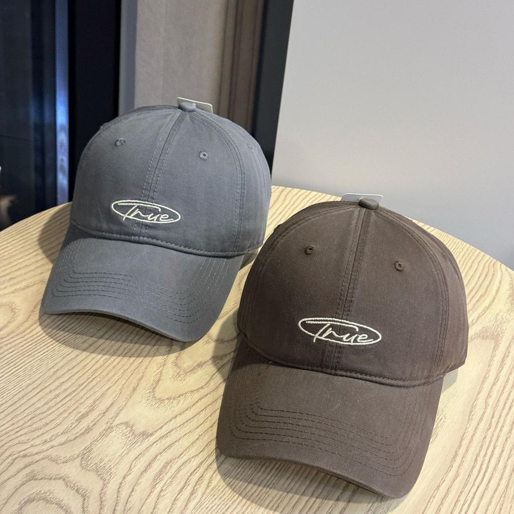 Korean-style fashion yellow letter embroidery Korean-style washed cotton baseball cap for young couples, suitable for outings, unisex sun hat