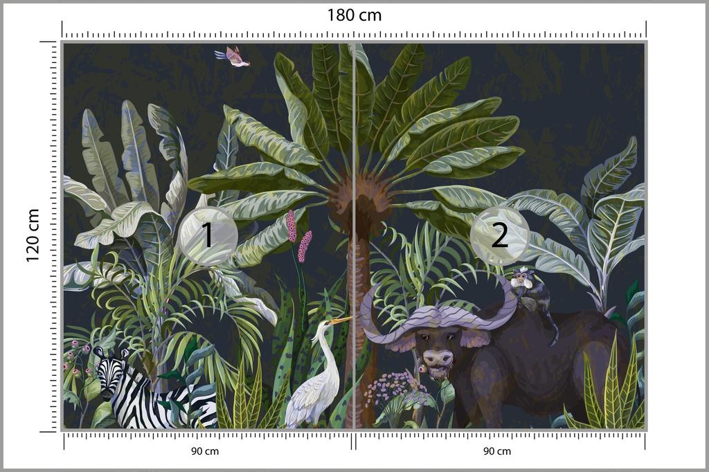Photomural Animals Amidst Palm Trees And Plants Self-Adhesive Mural 180x120