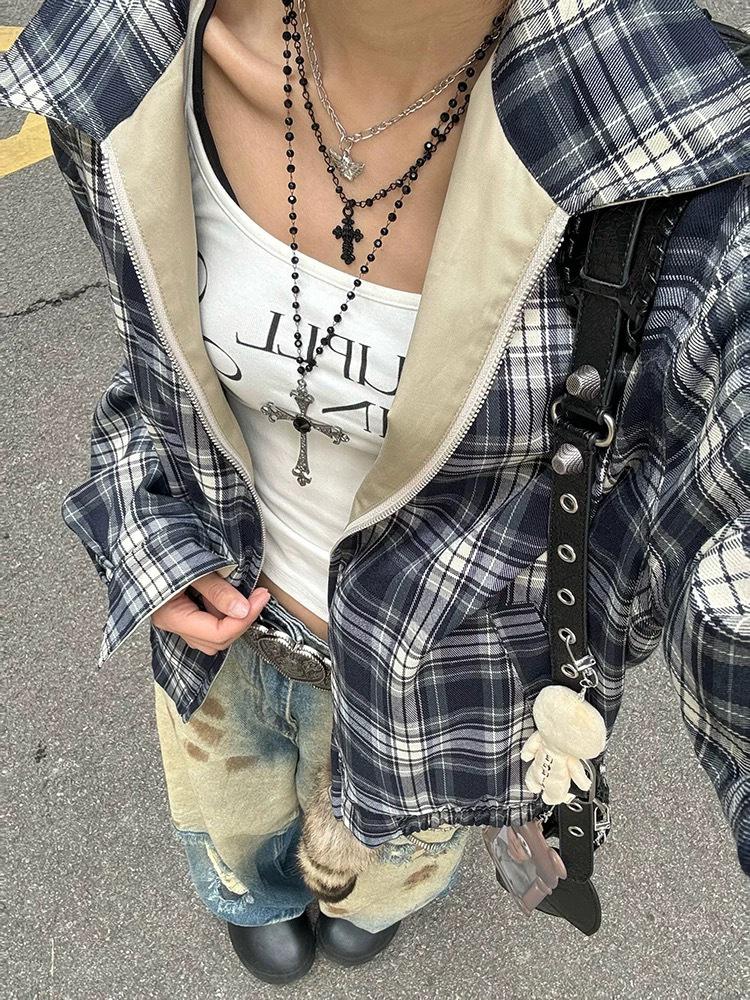 Women s Retro Plaid Reversible Harrington Jacket - Autumn 2025 Style, Unisex, Loose Fit, Trendy Patchwork Design. L