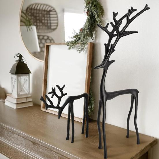 1/2Pcs Christmas Reindeer Statue Minimalist Artistic Deer Figurine Metal Animal Sculpture Home Office Desktop Decoration Ornament