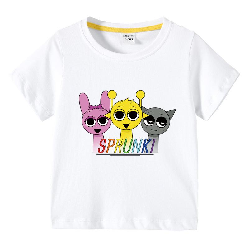 

2025 Летняя футболка Sprunki Детская одежда Incredibox Мальчики Девочки Хлопковые футболки Принт мультяшного игрового персонажа Топы Крутой Удобный Короткий Подарок 130