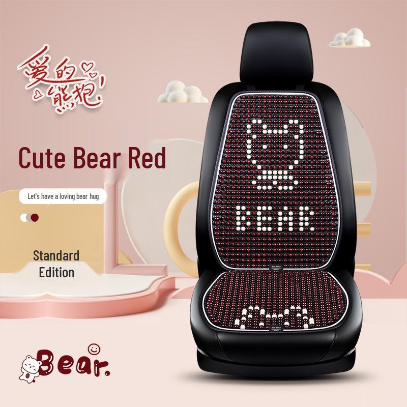 Cartoon Bear Wooden Bead Car & Office Cushion Set - 3-Piece, All-Season