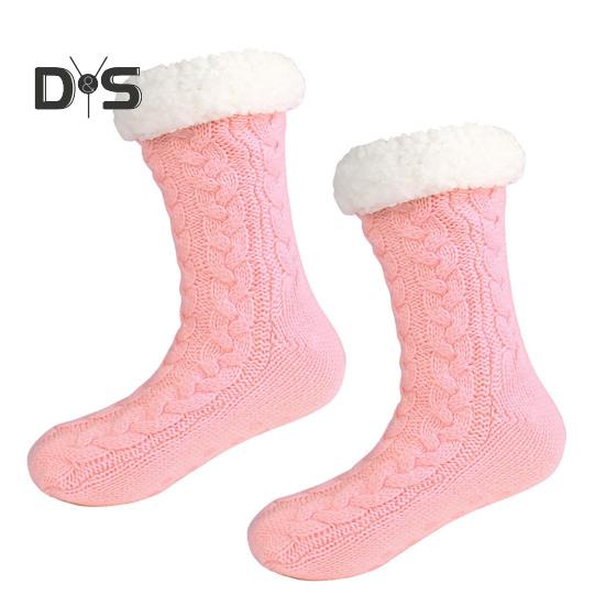 

1 пара нескользящих тапочек, ультра-толстые кашемировые домашние носки для сна, зимние тапочки для женщин и пожилых людей розовый