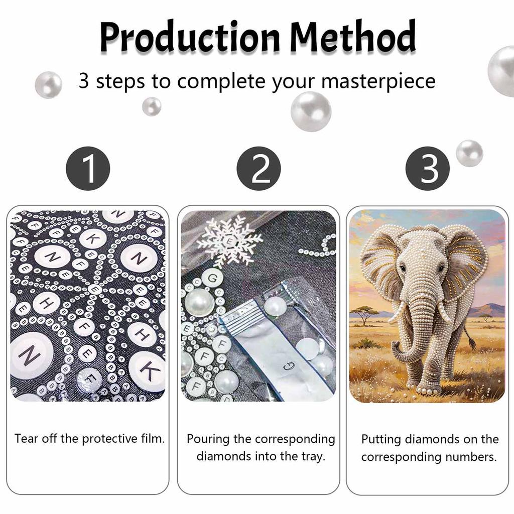 5D Round Pearl Painting Kit Majestic Elephant Pattern DIY Handmade Rhinestone Art Home Interior Decor Gift
