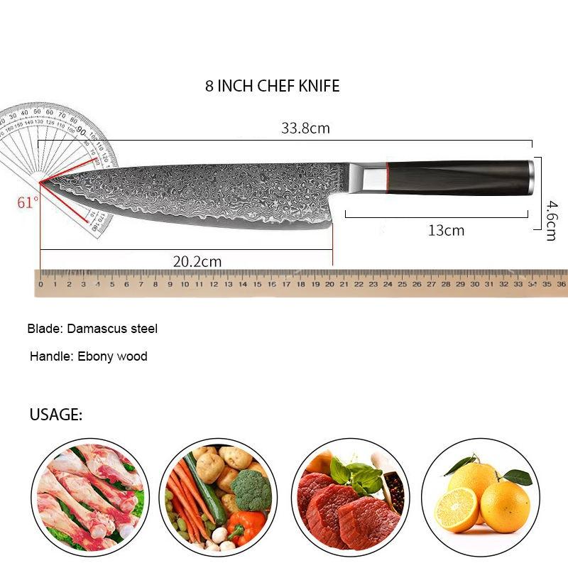 8 Inch Japanese Chef Knife 67 Layer Damascus Steel Sharp Slicing Knife Meat Fish Cooking Kitchen Accessories With Wooden Handle