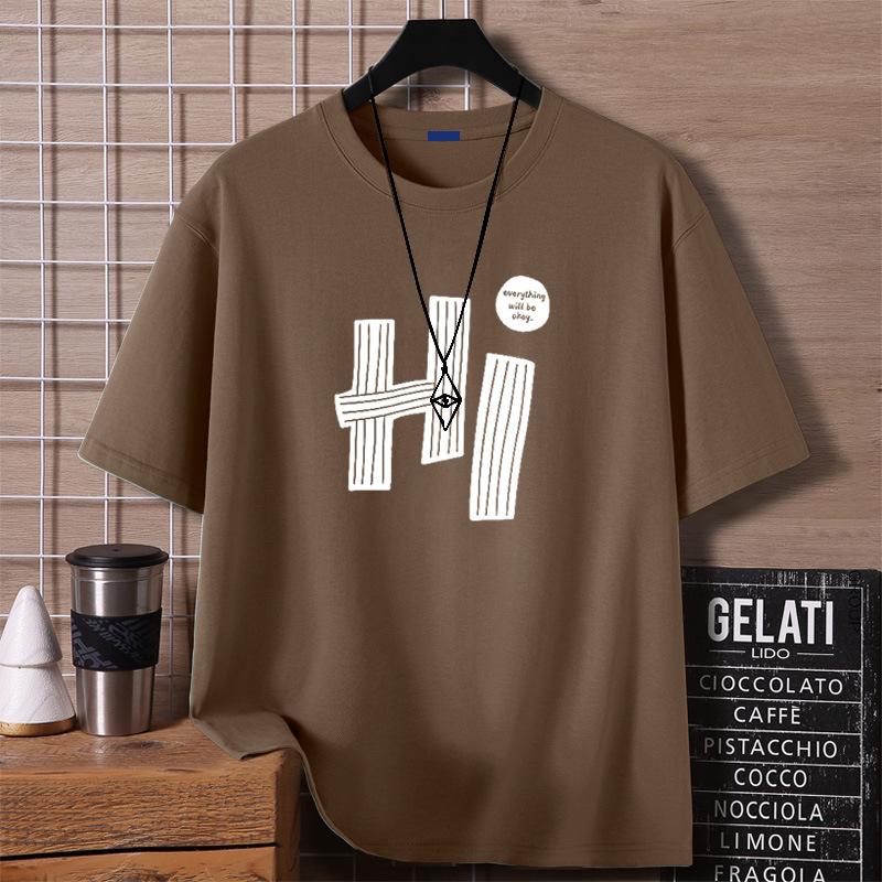 Minimalist Printed Short Sleeved T-shirt for Men Cotton Summer Tops