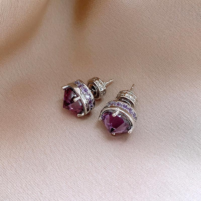 Zircon round cone stud earrings light luxury high-end temperament earrings women's fashion small and exquisite earrings