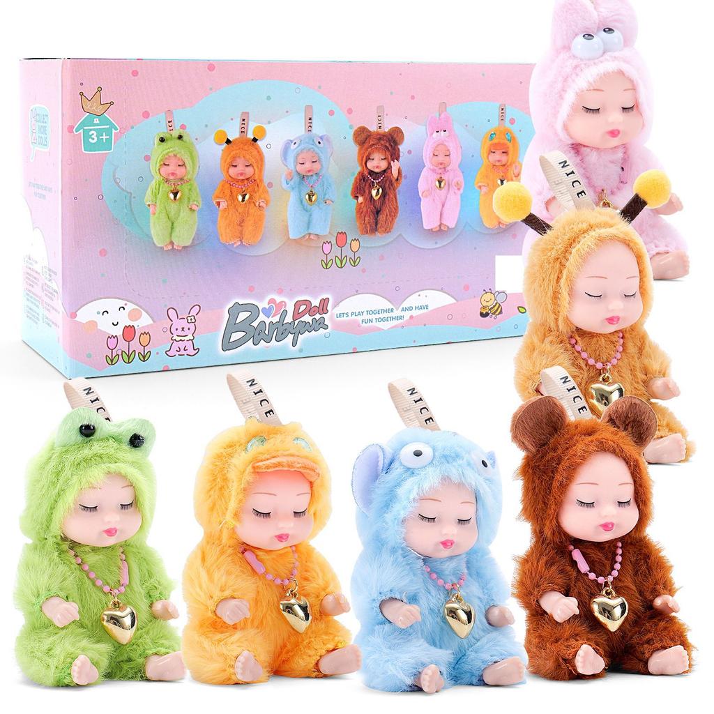 4-inch Mini Reborn Doll Simulation Baby Doll Washable Animal Clothes BJD Doll Easter Christmas Birthday Newborn Gift Set Box