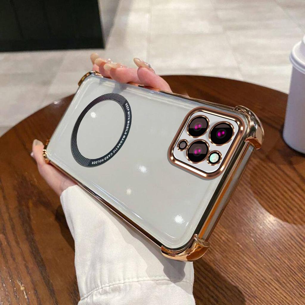 Case for iPhone 16 ProMax,16 Pro,15 ProMax,15 Pro,14 ProMax,14 Pro,13 ProMax,13 Pro Clear Magnetic Casing Electroplated Lens Frame Phone Cover