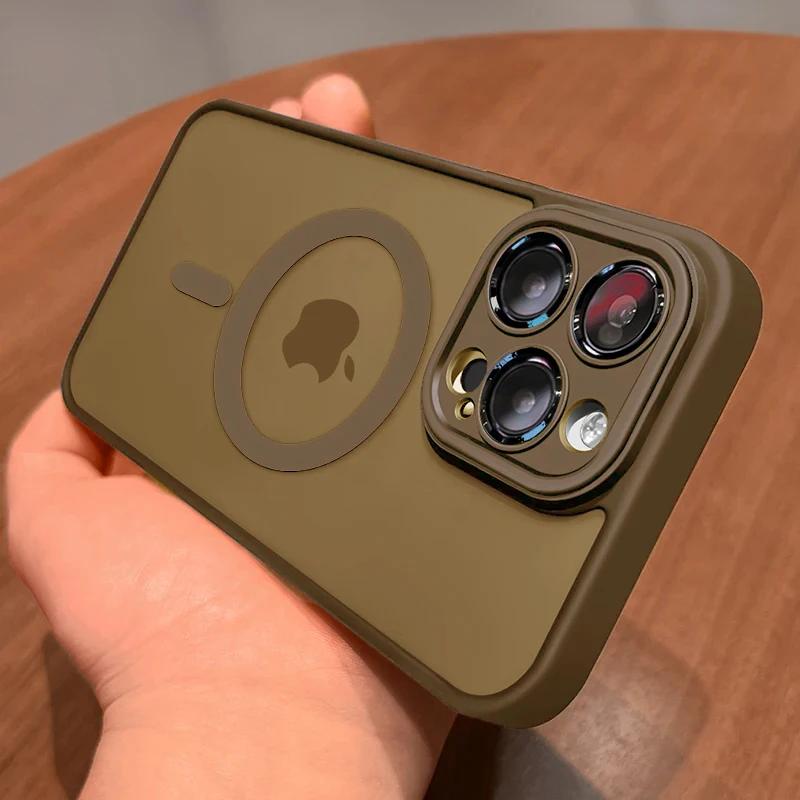 Mattierte Handyhülle Für iPhone 16 15 14 13 12 11 Pro Max Plus Für Magsafe Matt Transparent Magnetisch Linsen Schutz Bumper Hülle