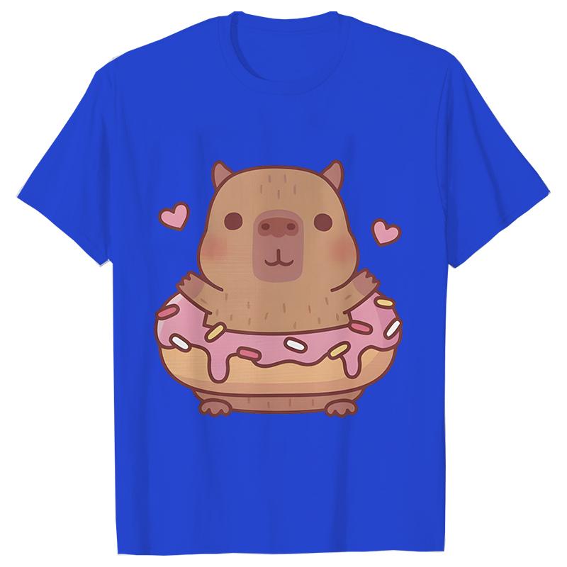 Cartoon Capybara Donut Y2k Tops Women T-shirt Summer Harajuku Fashion Streetwear Cute Kawaii Graphic Female Clothing Ulzzang Tees