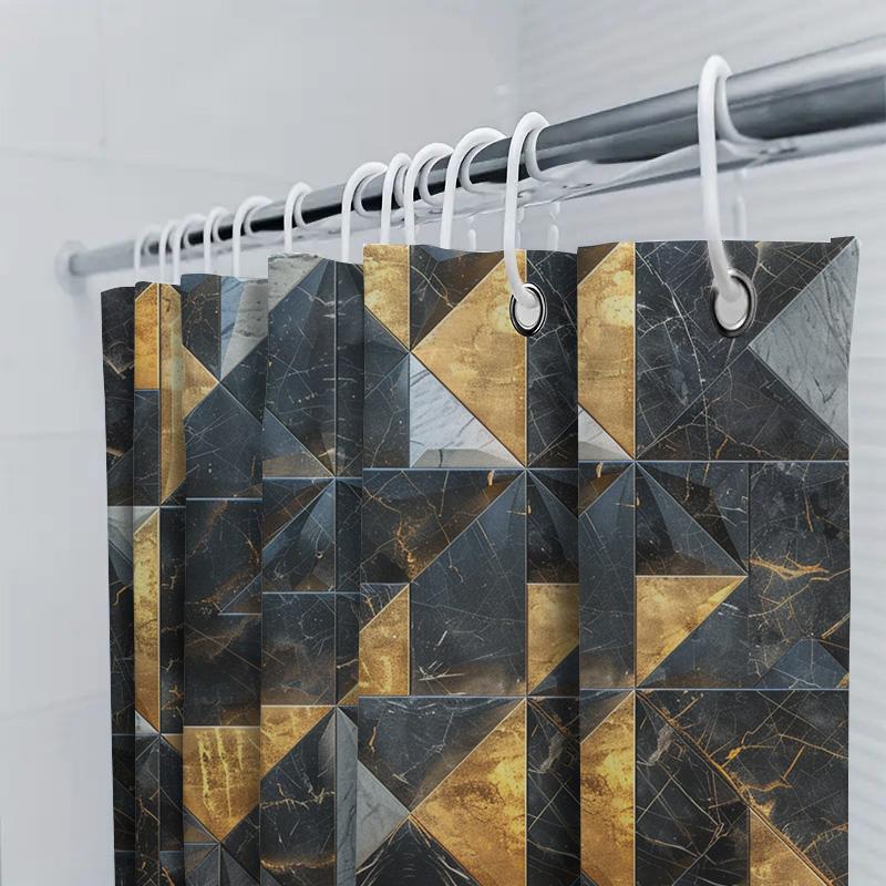 Modern Geometric Black Gold Shower Curtain Waterproof Fabric Decorative Bath Mat Bathroom Accessories Set For Home Improvement 8