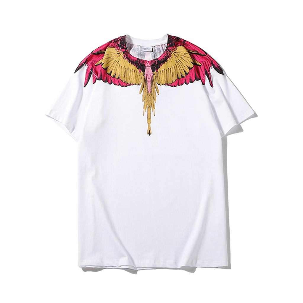 Marcelo Classic Phantom Wings Short Sleeve T-Shirt with Colorful Feathers and Lightning Design