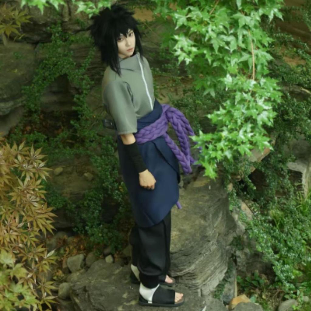 Anime Uchiha Sasuke Cosplay Kostym topp byxor bälte Cos Konvent gåva vuxen Unisex-version