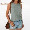 Women Tops Round Neck Sleeveless Slim Fit Knitted Tops Solid Color Elastic Ribbed Tank Tops Daily Wear
