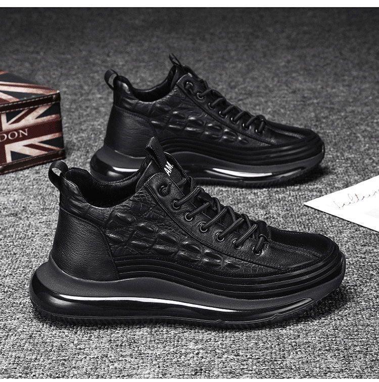 Men's Leather Height-Increasing Sneakers: Thick Sole, High-Top Casual Dad Shoes for Spring and Summer.