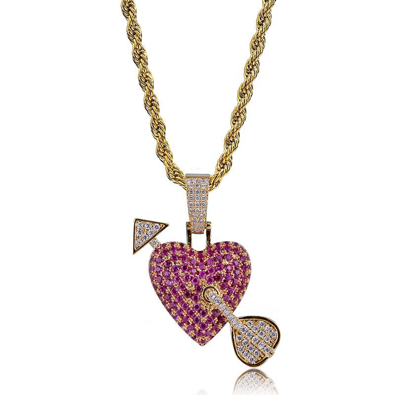 European-American Hip-Hop Cupid's Arrow Zirconia Pendant Necklace