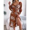 Spring Summer Sexy Tie Knot Floral Long Sleeve Split Dress Women's Dresses Skirt