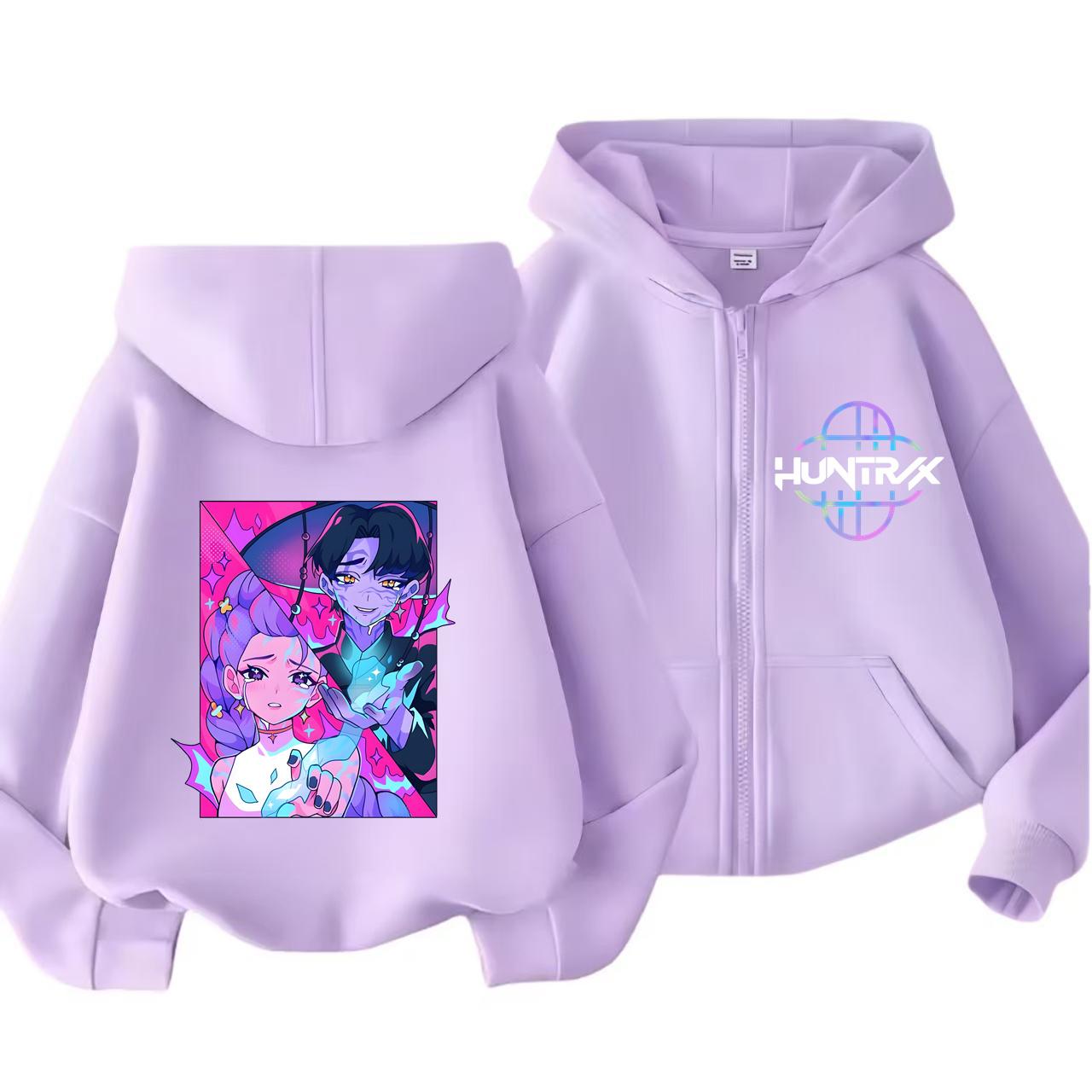 Felpa con Cappuccio e Zip Kpop Cacciatori di Demoni Bambini Huntrix Rumi Zoey Cartone Animato Moda Felpa con Zip Ragazzo Ragazza Top Casual Abbigliamento Bambini Regalo 120